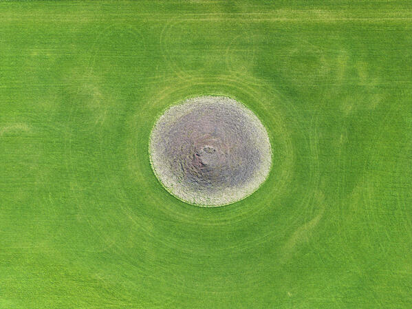 aerial vertical view shooted by drone of old little volcano along the golden ring road, Iceland, Europe