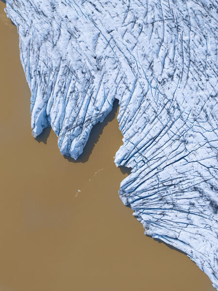 aerial vertical view shooted by drone of Fjallsjokull Glacier Lagoon during a summer day, Iceland, Europe