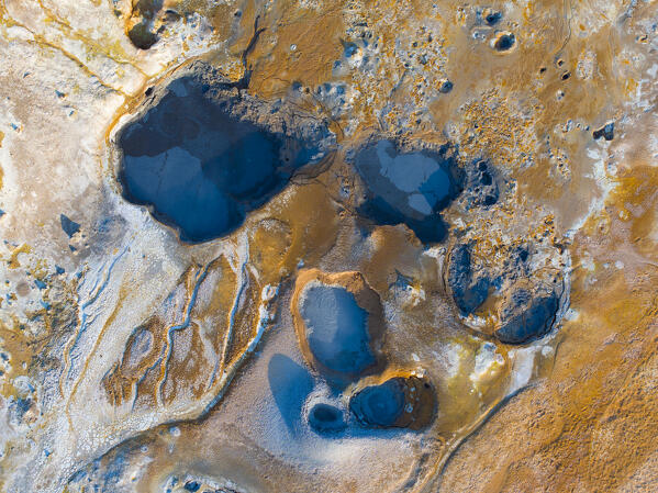 aerial view of the beautiful geothermal area near to Myvatn Lake during a summer day, Iceland, Europe