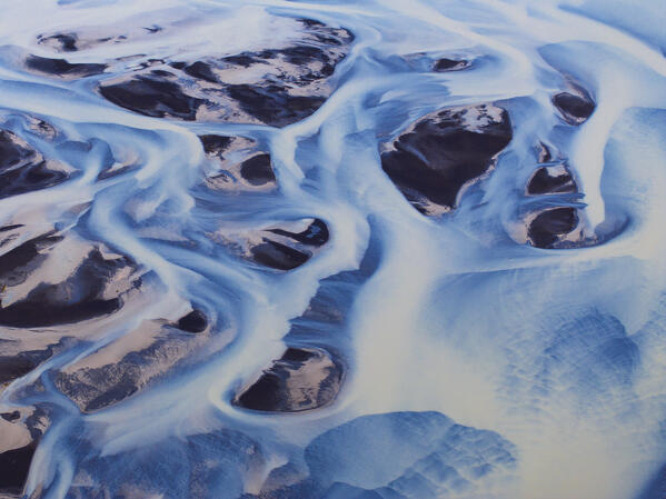 aerial abstract view of the river in the summer day along the icleandic southern coast, Iceland, Europe