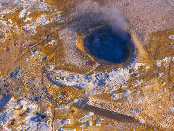 aerial view of the beautiful geothermal area near to Myvatn Lake during a summer day, Iceland, Europe