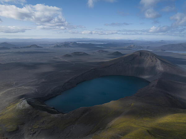aerial view taken by drone of an beautiful day in Landmannaugar area, Iceland, Europe