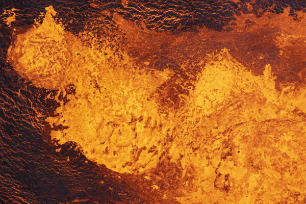 aerial view taken by airplane of Litli-Hrutur volcano during eruption, Reykjanes peninsula, Iceland, Europe