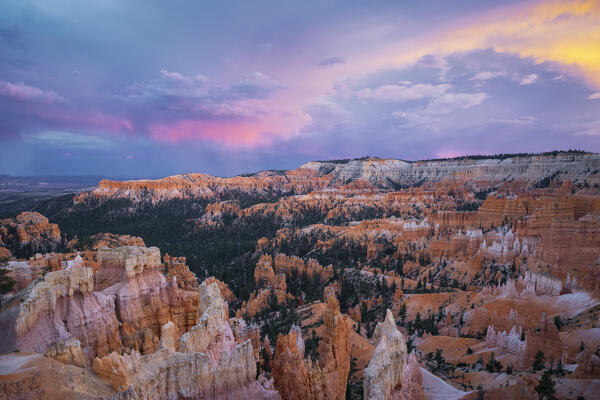 A majestic colorful sky during a summer sunset at Bryce Canyon National Park, Utah, United States of America