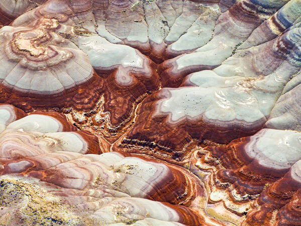 aerial abstract view taken by drone of mesa desert area near to Hanksville during a sunny summer day, Utah, United States of America