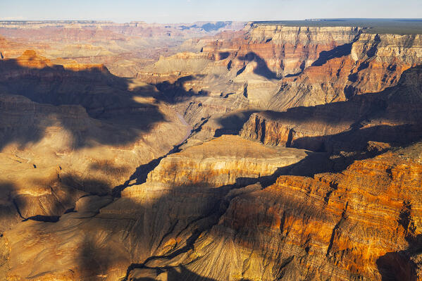 Aerial view taken from a helicopter of the majestic Grand Canyon on a beautiful summer day,  Grand Canyon National Park, Arizona, United States of America