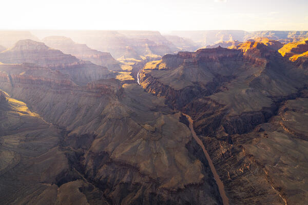 Aerial view taken from a helicopter of the majestic Grand Canyon on a beautiful summer day,  Grand Canyon National Park, Arizona, United States of America