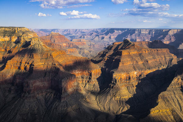 Aerial view taken from a helicopter of the majestic Grand Canyon on a beautiful summer day,  Grand Canyon National Park, Arizona, United States of America