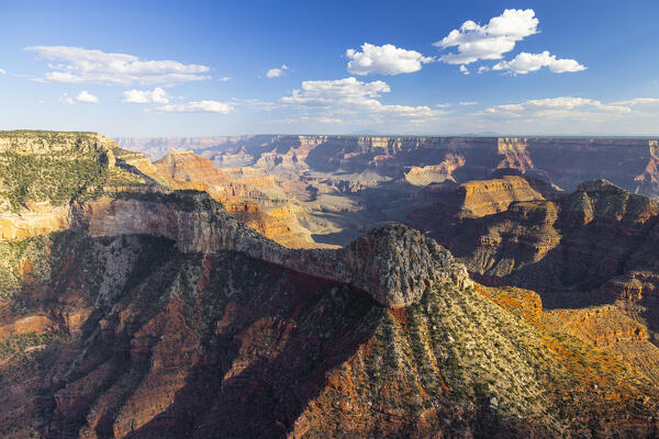 Aerial view taken from a helicopter of the majestic Grand Canyon on a beautiful summer day,  Grand Canyon National Park, Arizona, United States of America