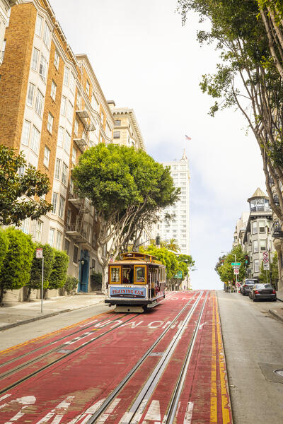 view of the classic streets of downtown San Francisco on a beautiful sunny summer day, San Francisco, California, United States of America