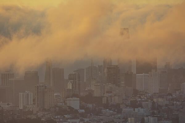 beautiful view of the San Francisco skyline during a summer sunrise, San Francisco, California, United States of America