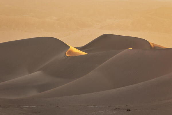 the beautiful sand dunes illuminated by the warm light of dawn, Mesquite Flat Sand Dunes, Death Valley, California, United States of America