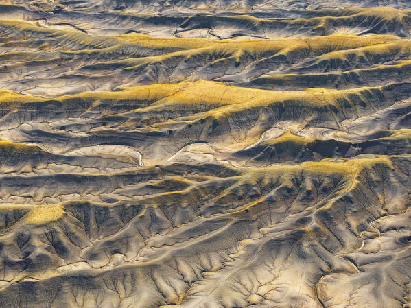 aerial view taken by drone of the beautiful desert area of Overlook Moon during a summer day, Hanksville, Utah, United States of America