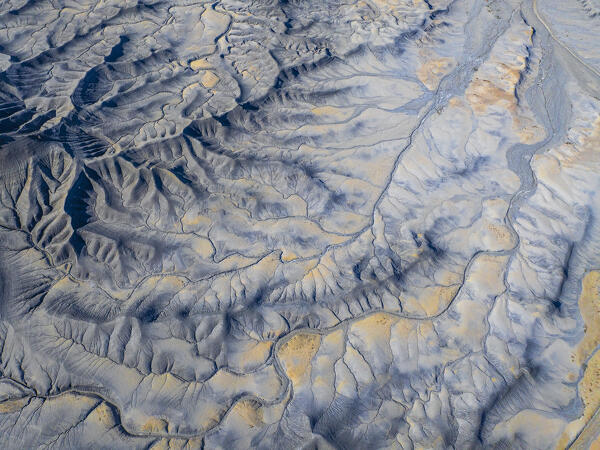 aerial view taken by drone of the beautiful desert area of Overlook Moon during a summer day, Hanksville, Utah, United States of America