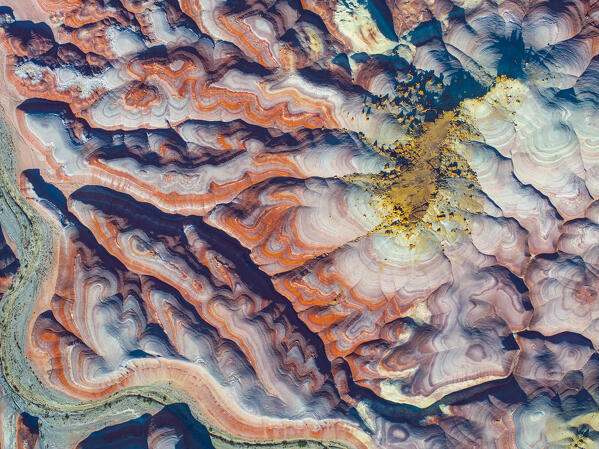 aerial view taken by drone of the beautiful desert area near to Capitol Reef National Park during a summer day, Hanksville, Utah, United States of America