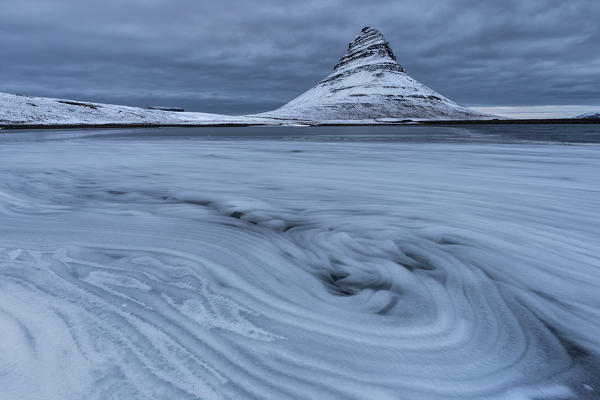 winter sunset at Kirkjufell mountains, Vesturland, Western Iceland, Europe