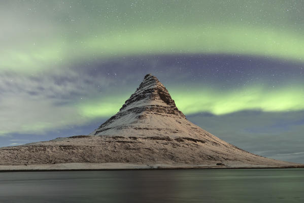 Northen Lights over Kirkjufell mountains, Vesturland, Western Iceland, Europe