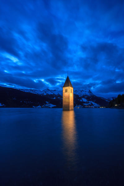 The church in the lake in the Resia lake, Venosta valley, Trentino alto Adige, Italy