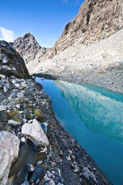 Malenco valley, Cassandra lake at Corni Bruciati peak, Lombardy, italy