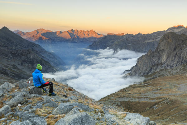 Cameraccio valley, sunset from the Kima biwak, Masino valley, Lombardy, Italy