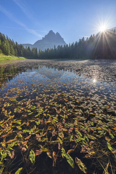 Lago Antorno at sunrise, Auronzo di Cadore, Belluno, Veneto, Italy, Southern Europe