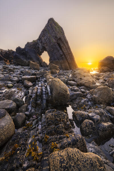 Blackchurch Rock at sunset, Mouthmill, North Devon, England, Great Britain, United Kingdom