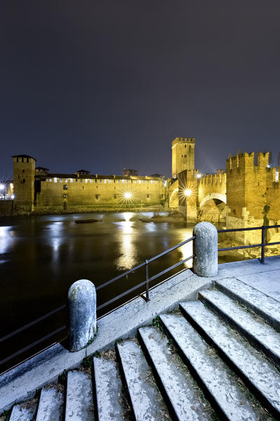 Stairway to the Castelvecchio bridge. Verona, Veneto, Italy, Europe.