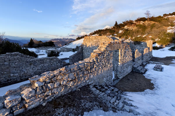 Ruins of the Austro-Hungarian barracks of the Great War in Mount Zugna. Today the area is a historical-educational path called the 