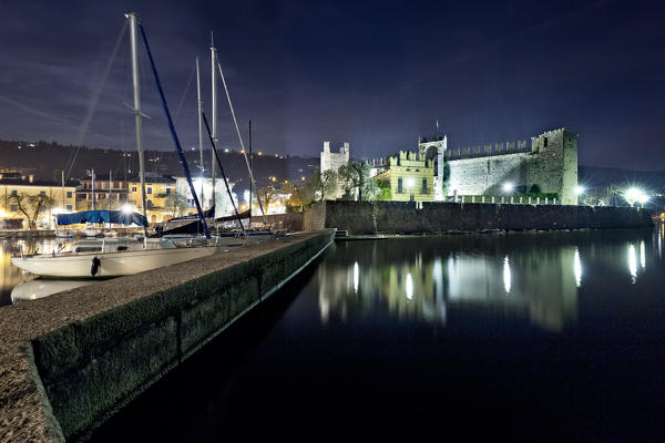 The port and the Scaligero castle of Torri del Benaco. Lake Garda, Verona province, Veneto, Italy, Europe.