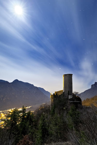 The medieval castle of Avio commanding the Adige Valley. Trento province, Trentino Alto-Adige, Italy, Europe.