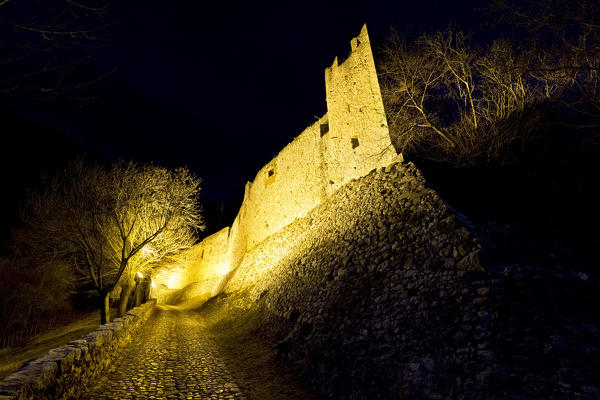 The perimeter walls of the castle of Avio. Trento province, Trentino Alto-Adige, Italy, Europe.