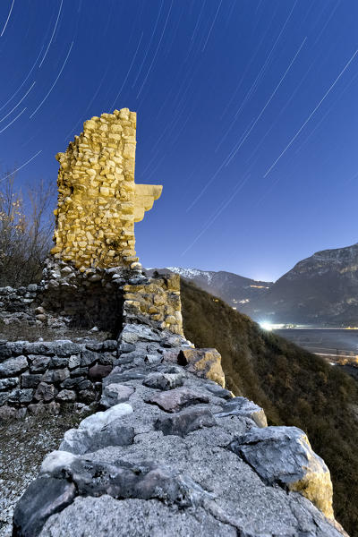 Night at the medieval castle of Nomi. Trento province, Trentino Alto-Adige, Italy, Europe.