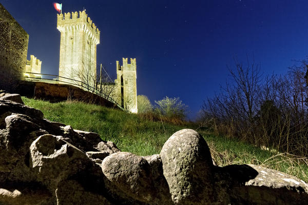 Night at the Scaligero castle of Valeggio sul Mincio.  Verona province, Veneto, Italy, Europe.