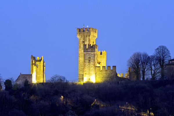 Evening at the Scaligero castle of Valeggio sul Mincio.  Verona province, Veneto, Italy, Europe.