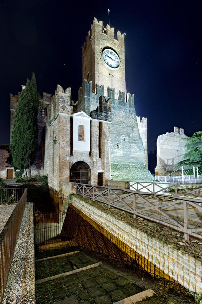 The facade of the Scaligero castle of Villafranca di Verona. Verona province, Veneto, Italy, Europe.