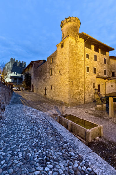 The village of Tenno and the medieval castle. Trento province, Trentino Alto-Adige, Italy, Europe.