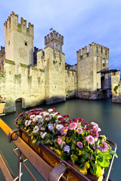 The facade of the Scaligero castle in Sirmione. Lake Garda, Brescia province, Lombardy, Italy, Europe.