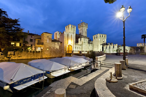 Evening at the Scaligero castle in Sirmione. Lake Garda, Brescia province, Lombardy, Italy, Europe.