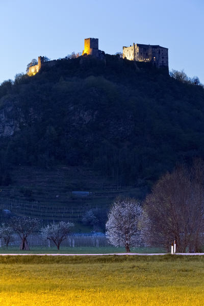 Pergine Castle and the underlying rural area of Valsugana. Trento province, Trentino Alto-Adige, Italy, Europe.