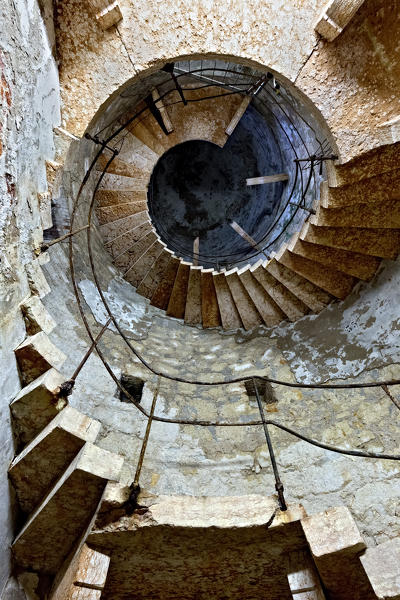 Spiral staircase of Fort Wohlgemuth. Rivoli Veronese, Verona province, Veneto, Italy, Europe.