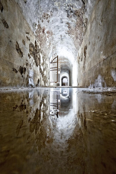 Underground tunnel of Fort Wohlgemuth. Rivoli Veronese, Verona province, Veneto, Italy, Europe.