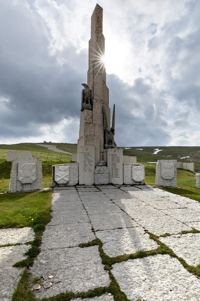 The war monument dedicated to the Alpini at the Fittanze pass. Lessinia, Verona province, Veneto, Italy, Europe.