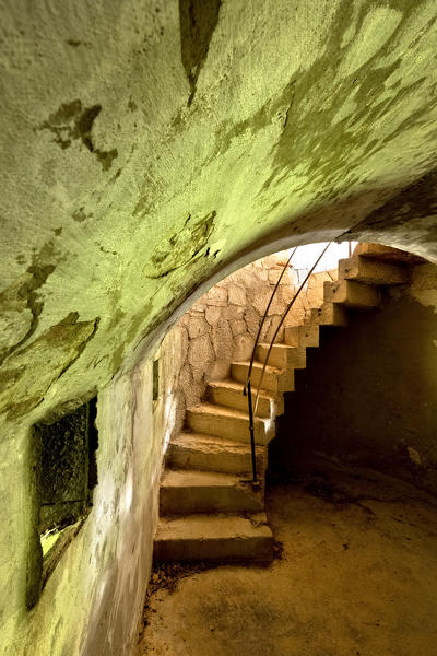 Spiral staircase of the Fort Hlawaty. Ceraino, Verona province, Veneto, Italy, Europe.