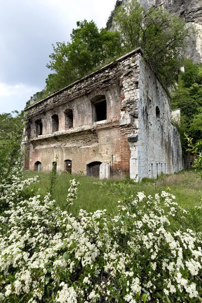 The vestiges of the Fort Chiusa Veneta: it was built in the 19th century by the Habsburg army to control the road to Verona. Ceraino, Verona province, Veneto, Italy, Europe.