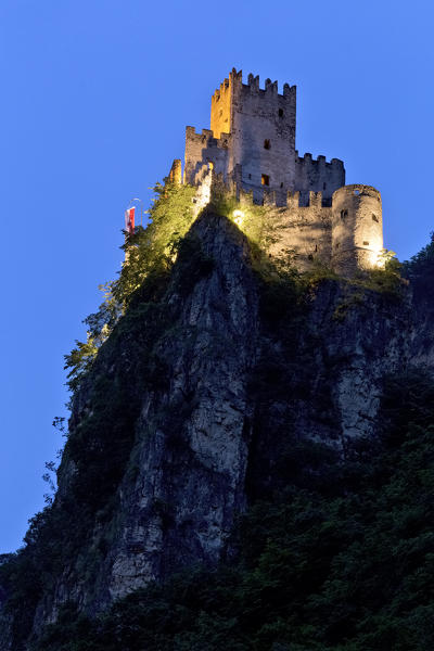 Haderburg is a small castle that is perched on a spike above the village of Salorno. Bolzano province, Trentino Alto-Adige, Italy, Europe.