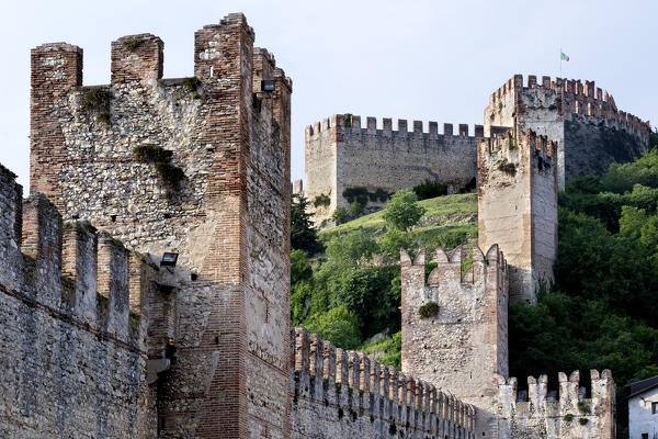 The imposing Scaligero castle of Soave. Verona province, Veneto, Italy, Europe. 