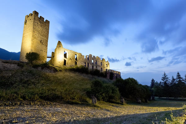 Night falls at Belfort castle. Spormaggiore, Trento province, Trentino Alto-Adige, Italy, Europe.