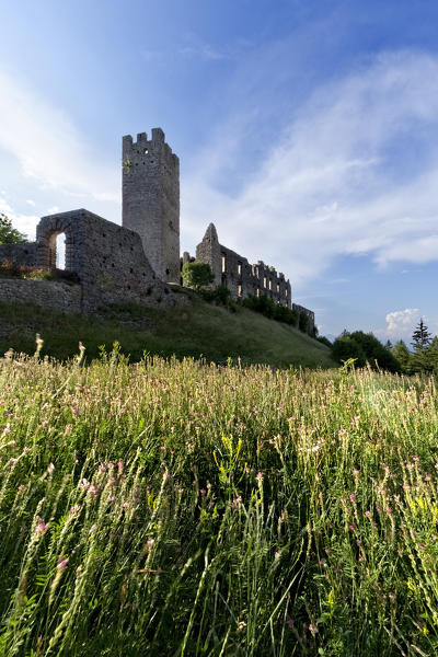 The ruins of Belfort castle overlook the Spormaggiore area. Trento province, Trentino Alto-Adige, Italy, Europe.