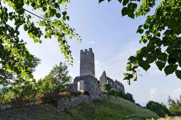 The striking ruins of Belfort castle. Spormaggiore, Trento province, Trentino Alto-Adige, Italy, Europe.