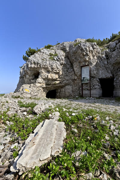 The Italian stronghold of the Great War at Mount Lozze. Today it is part of the monumental area of mount Ortigara. Asiago plateau, Vicenza province, Veneto, Italy, Europe.